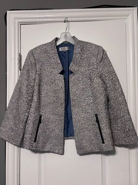 Kasper Tweed Blazer Open Front Jacket Quiet Luxury Work Chic Size 8